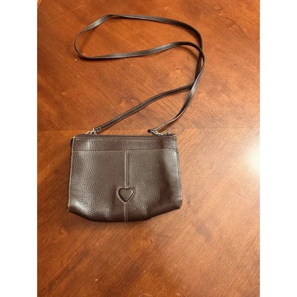 Brighton Organizer Crossbody Handbag Purce Bag Black Brown Leather Retired 7"x5" - Image 2