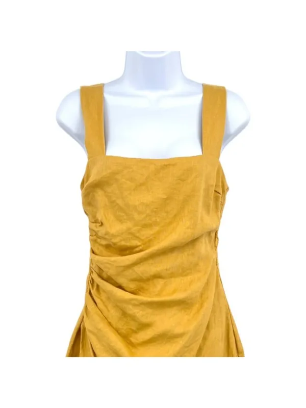 Reformation Kerrigan Linen Mini Dress Ruched Side Tuscan Sun Yellow Size 4 - Image 2