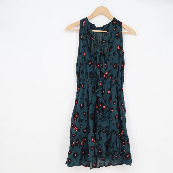 BTFBM Teal Animal Print Halter Mini Dress Sleeveless Ruffle Hem Small - Image 4