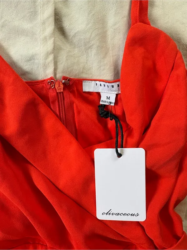 These Three Boutique Bright Red Sleeveless Wrap Romper - Image 3