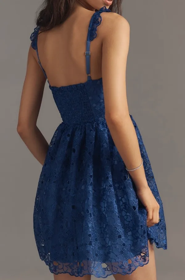 Anthropologie Ruffle-Strap Corset Lace Mini Dress, Size S - Image 5