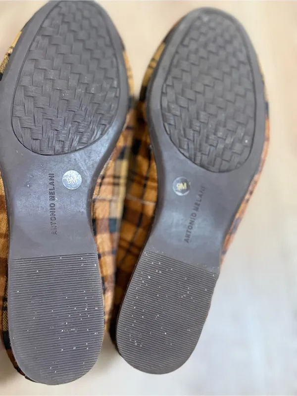 ANTONIO MELANI Larrah Plaid Calf Hair Loafers 9M Brown Tan Leather Flats‎ - Image 3