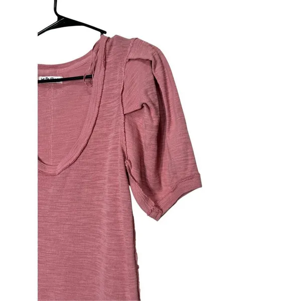 Free People Rose Pink Ribbed Scoop Neck‎ Puffed Short Sleeve Top L - Image 3