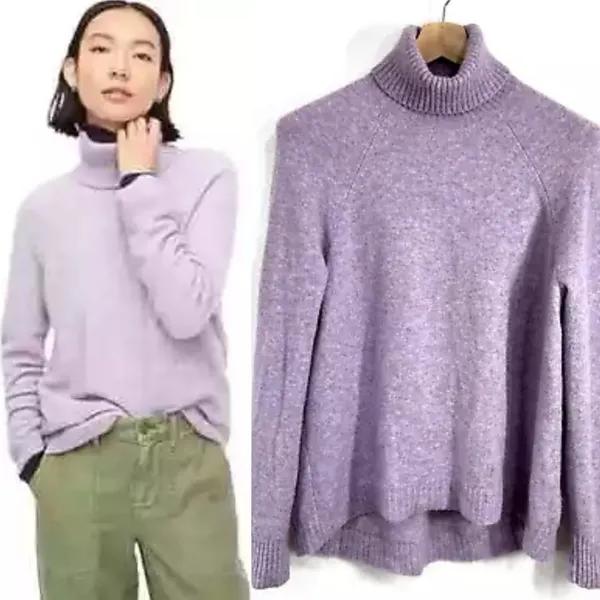 J. Crew Sweater Medium Pastel Super Soft‎ Yarn Alpaca Wool Blend Turtleneck Cozy - Image 2