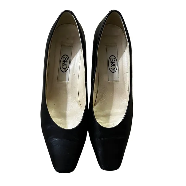 Vintage SRO Leather Heels Women’s 7.5M Blue Low Heel Pumps Used - Image 15