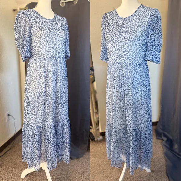 Baum und Pferdgarten Jocelyn Dress Womens Large Blue Leopard Mesh‎ Midi - Image 11