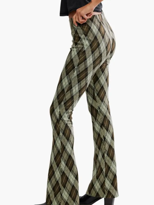 NWT Free People Chloe Plaid Flare Leg Knit Pants Small, OLIVE COMBO - Image 6