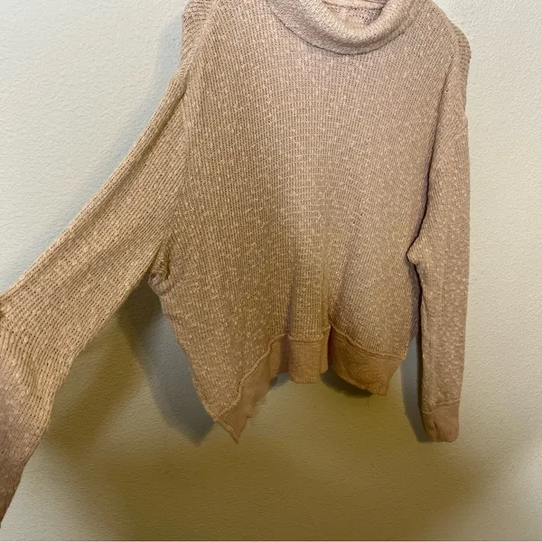 Free People We The Free Tommy Turtleneck Textured Sweater Toasted Almond Beige M - Image 6
