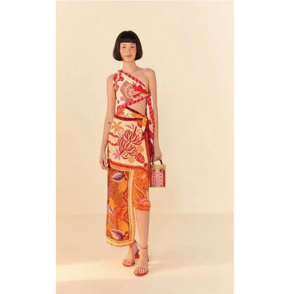 Farm Rio Forest Mixed Scarves Midi Dress Sz Large New - Image 3