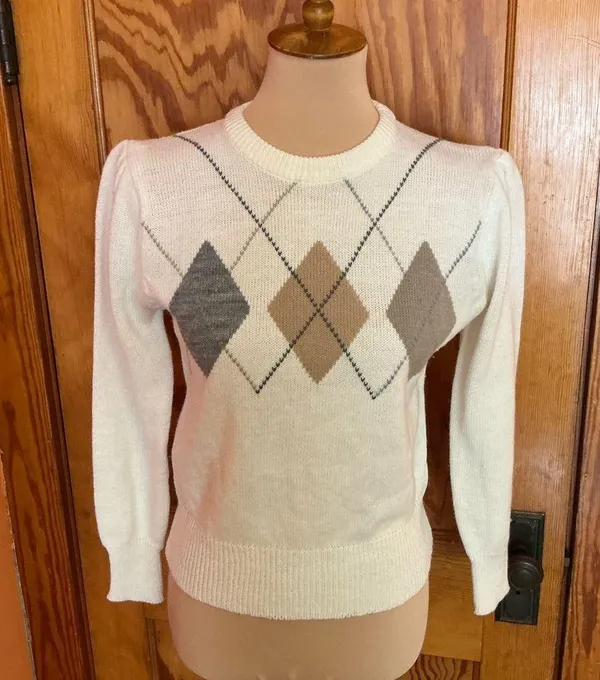 Vintage 80s hunters glen feminine argyle sweater - Image 3