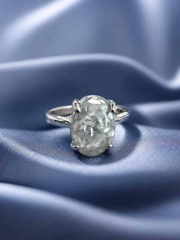 Gorgeous Stainless Steel Silver w/ Gorgeous Frosted Cream Color Gemstone Size 8 - Image 3