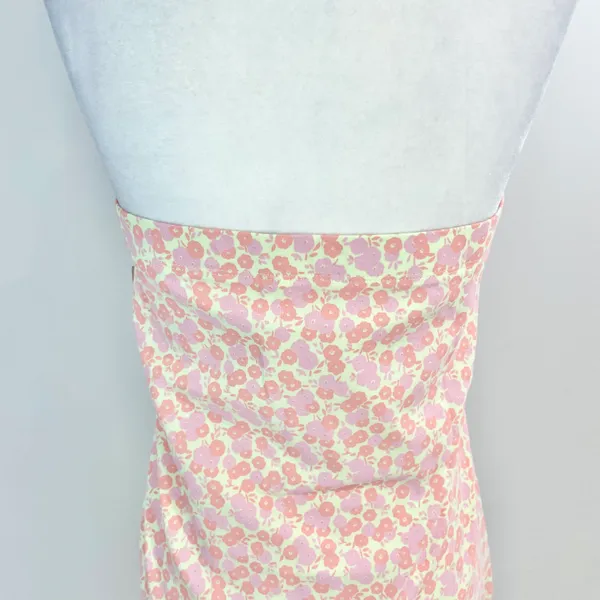 New Floral Print Knit Tube Dress Strapless Mini Green Pink - Image 11