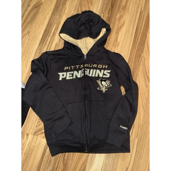 Pittsburgh Penguins Boys Sz 8 Full‎ Zip Up Hoodie Sweatshirt Lot Cotton EUC - Image 3