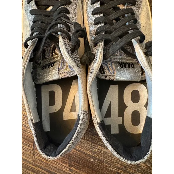 P448 John Panama‎ Sneakers Women 38 US 7.5 Gold Metallic Distressed Leather - Image 13