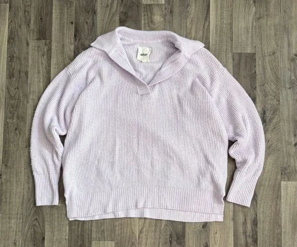 Aerie light pastel purple waffle knit collared oversized cozy sweater - Image 2