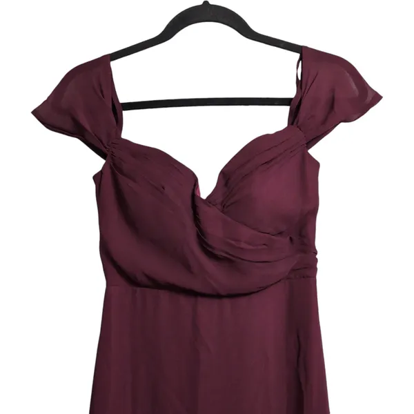 Birdy Grey Wine Off Shoulder Pleated Bodice Evening Gown Dress Wedding Size XS - Image 2