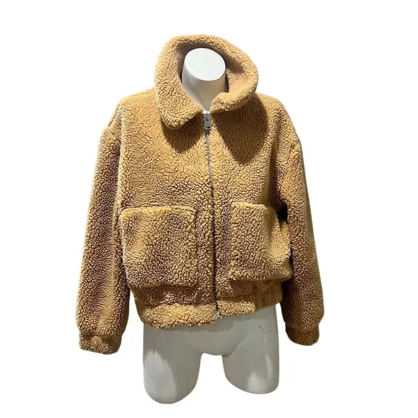 Urban Outfitters Women's Teddy Jacket Brown Zip Up Size S Standard - Image 4