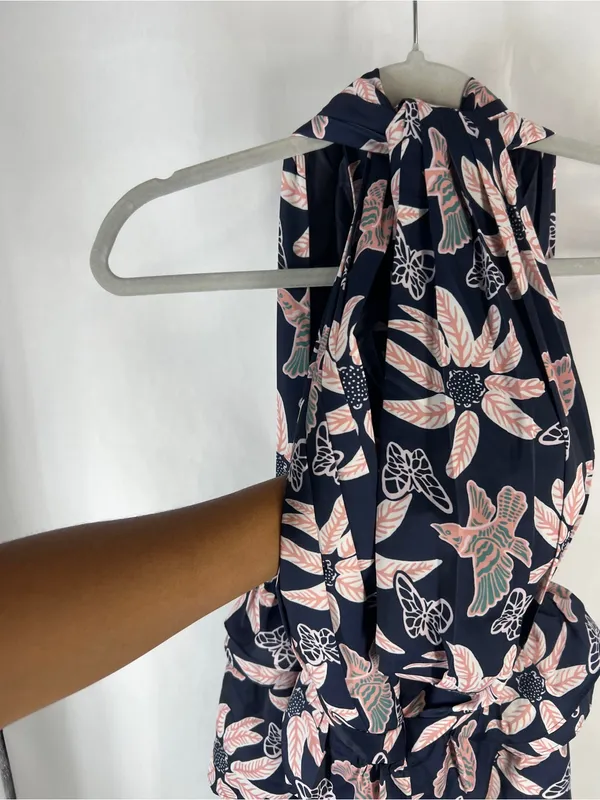 Outerknown Bailey Dress Size 2 Navy Floral Halter Ruffle Mini Dress NWT - Image 7