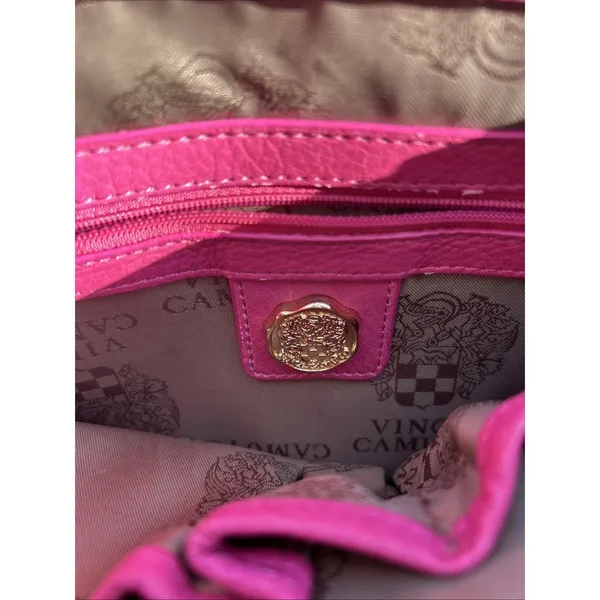 Vince Camuto Pink Pebbled Leather Crossbody Satchel Bag Gold Hardware Top Handle - Image 12