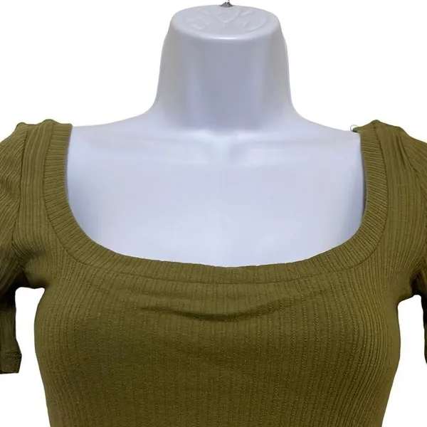 Revolve n:Philanthropy Ribbed Bodysuit Olive Green Square‎ Neck Thong NWT Small - Image 3