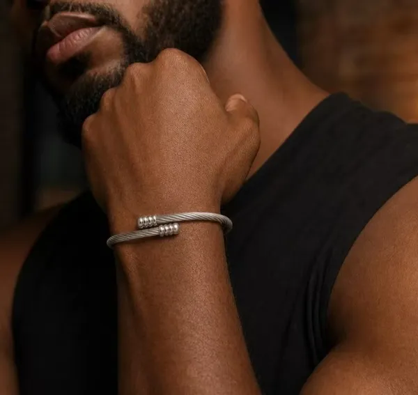 Twisted Cable Silver Open Cuff Bracelet - Image 2