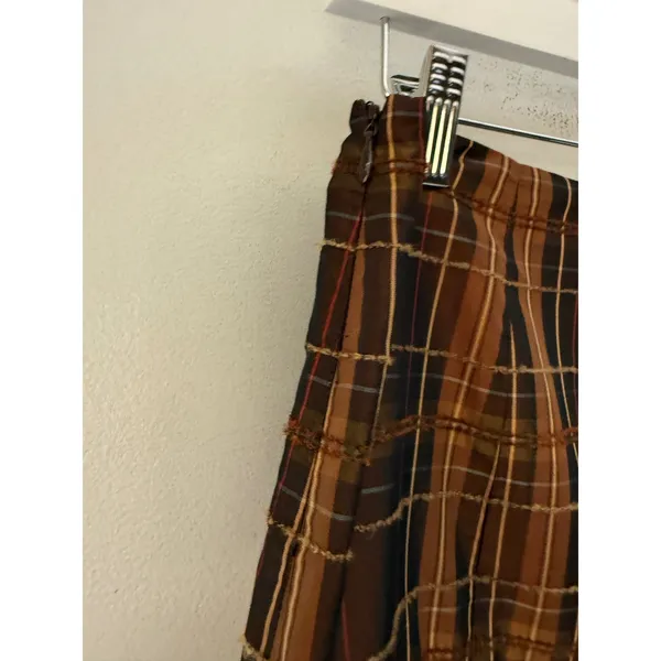 Worth Brown Plaid Pleated Mini Skirt Textured Frayed Grid Academic Aesthetic 6 - Image 3