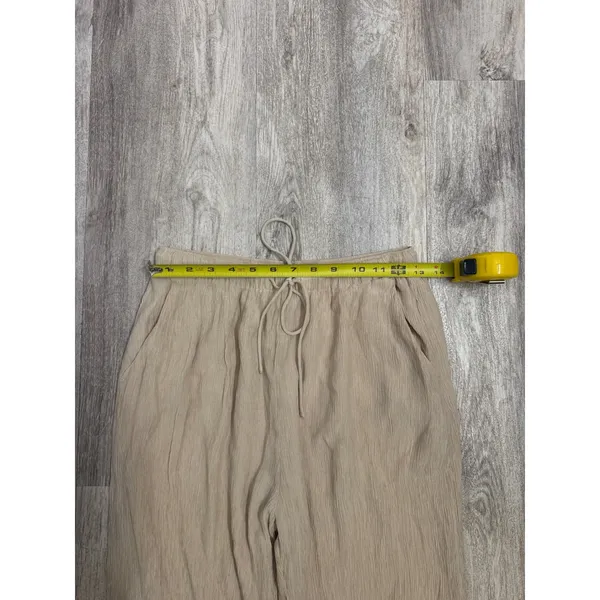 Abercrombie & Fitch Tan Crinkle Textured Wide Leg Drawstring Pants Small - Image 6