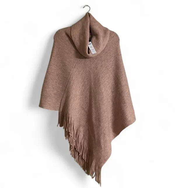 Chico’s Poncho Sz One Size Cozy w/ Tassels Soft/Warm/Comfy Fall Wear Metallic - Image 3