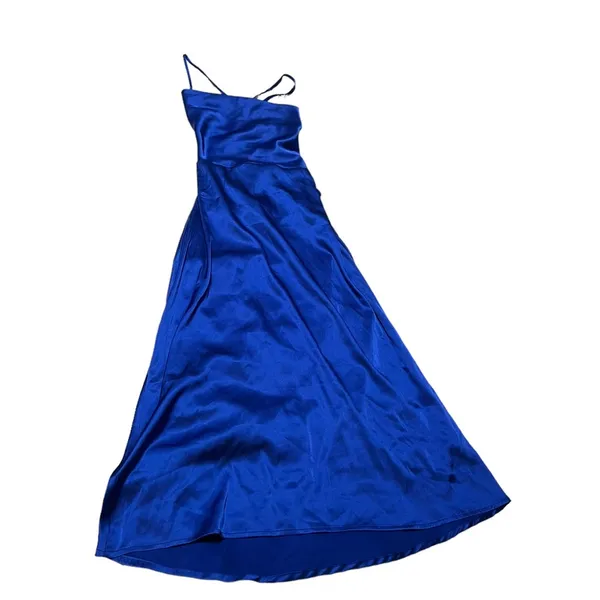DANIELLE BERNSTEIN Blue Satin Lace Up Midi Dress - Image 5