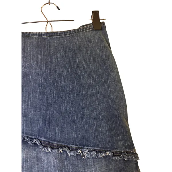 Orix's Dark Blue Fringe Detail Cotton Denim Jean Skirt Women Sz S - Image 5