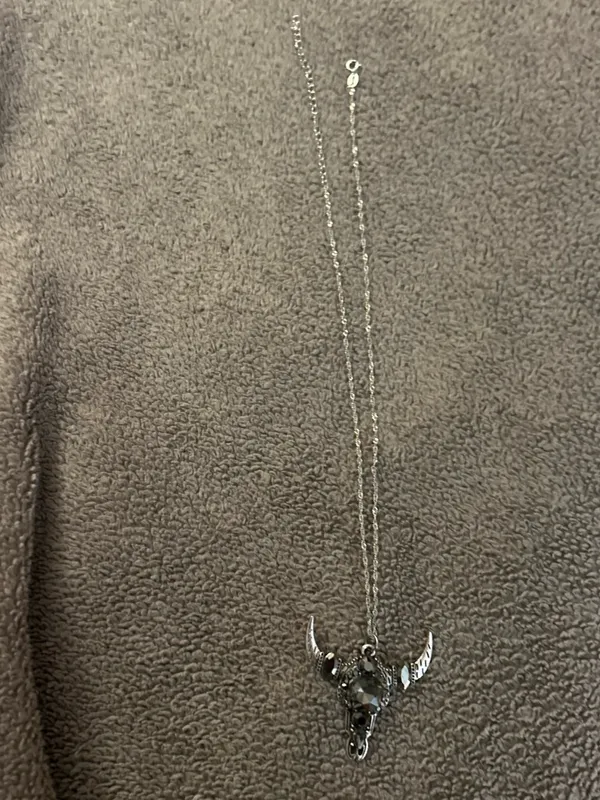 Women's Black Crystal Bull Skull Pendant Necklace - Image 2