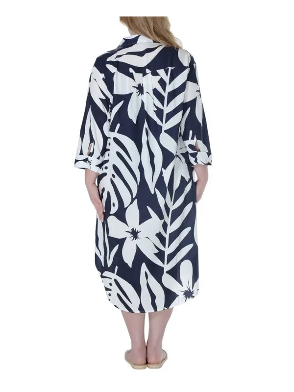 NWT Raviya Printed Button-Down Cover Up Dress 76731XPT Navy / White Multi 1X - Image 5