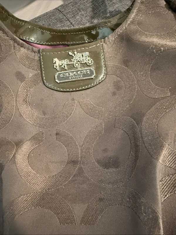 Coach Signature Shoulder Bag in Brown and Dark Olive Trim - Image 14