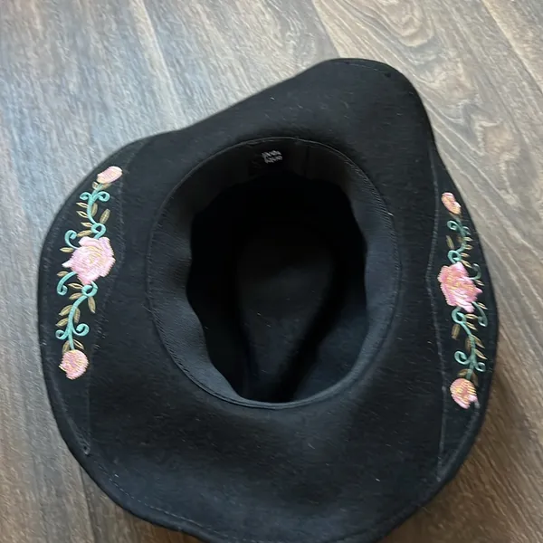 Floral Embroidered Western Hat Black - Image 3
