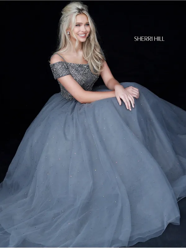 Sherri Hill 51450 Dress Off Shoulder Beaded Bodice Tulle Skirt Ball Gown Size 6 - Image 16