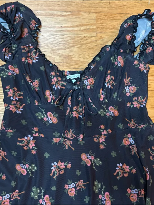 Urban Outfitters Audrey Bow Floral Shamrock Mesh Babydoll Whimsigoth Mini S - Image 4