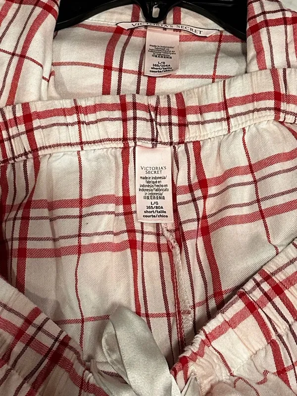 Victoria’s Secret Flannel Pajamas Peppermint Plaid Pink Red Large 2pc Pant Set - Image 11