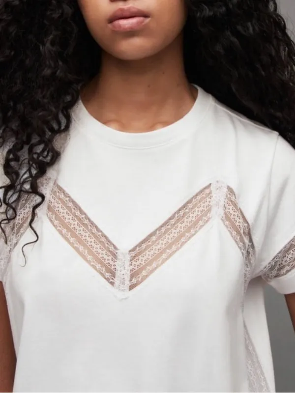 ALLSAINTS Lina Lace Tee T-Shirt White Size 4 - Image 2