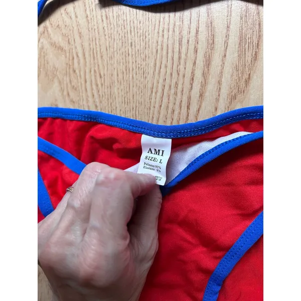 B45 New Womens AMI Sexy 2Pc Red Blue String Bikini Set Cheeky size Large - Image 4