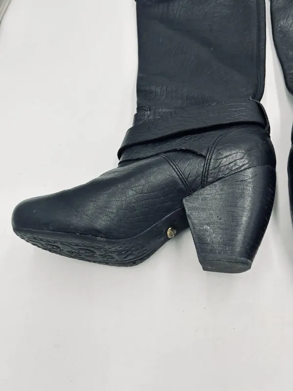 Lucky Brand Black Leather Candie Knee High Boots 6.5M Block Heel Double Buckle - Image 10