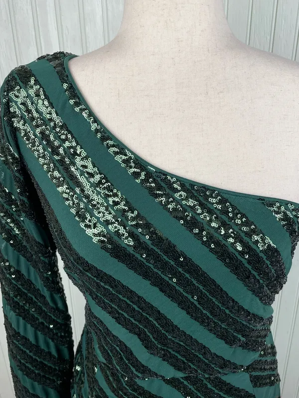 Lulus Rendezvous With You Emerald Green Sequin One-Shoulder Bodycon Dress Large - Image 6