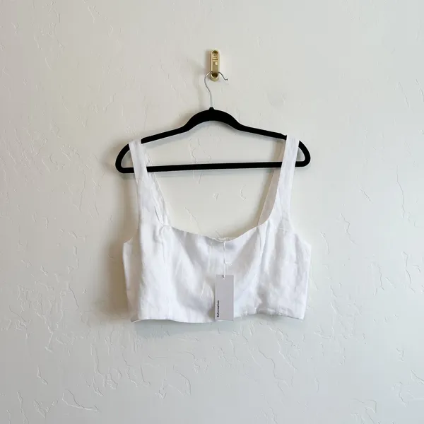 Reformation | NWT Pepper‎ 100% Linen Cropped Tank Top in White - Image 3
