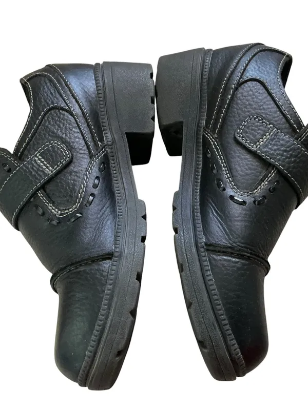 Milwaukee motorcycle women’s biker shoes black leather grunge buckle & stitching - Image 2