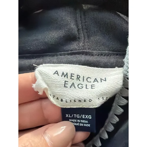 American Eagle Grey Hoodie Whipstitch Crochet Contrast Trim Oversized XL - Image 9