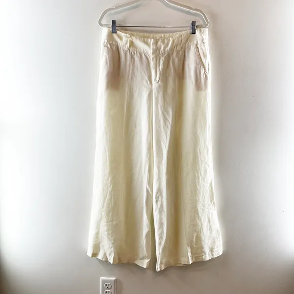 London Jean The Marisa 100% Linen Mid Rise Wide Leg Trouser Pants Cream Ivory 12 - Image 3