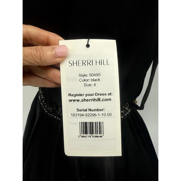 NWT Sherri‎ Hill 50495 Black Satin Fit & Flare Dress Size 4 Beaded Waist - Image 6