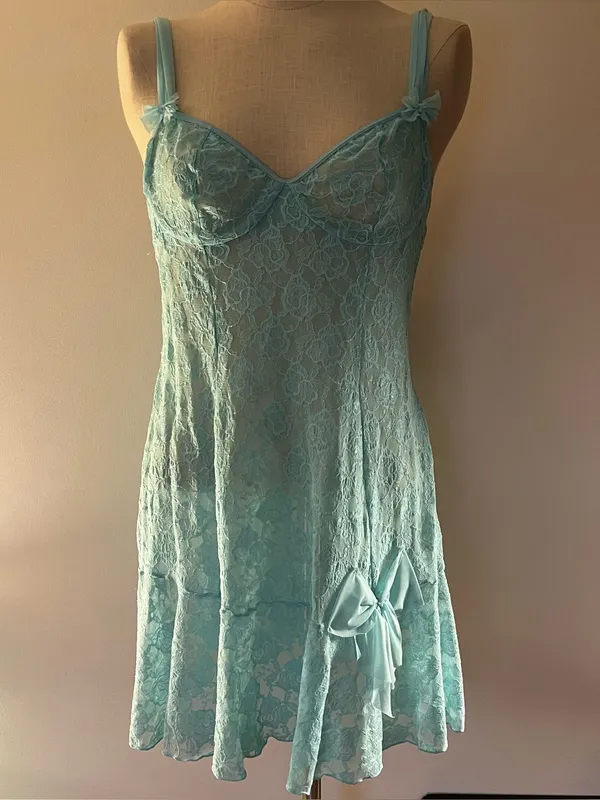 Vintage teal turquoise Light Blue Lace Slip Dress - Women Intimates & Sleepwear - Image 2