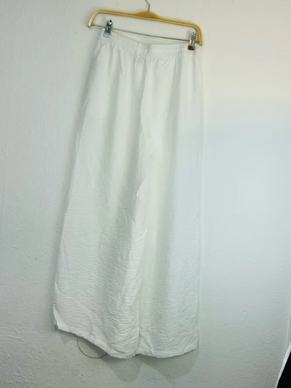 High-Rise White Wide-Leg Linen Blend Pants - Image 6