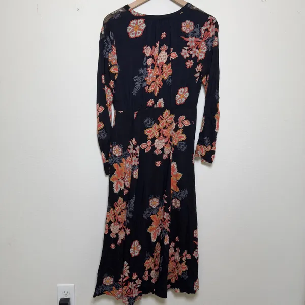 Free People Women Miranda Dress 2‎ Black Floral Whimsigoth Midi Date Night - Image 6