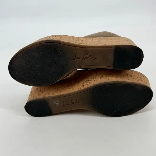 Sam Edelman Dali Taupe Suede Cork Platform Wedge Sandals‎ Womens 8.5M - Image 7